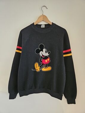 Vintage Mickey Mouse Sweatshirt Extra Large Flocked Graphic Disney Crewneck 80s
